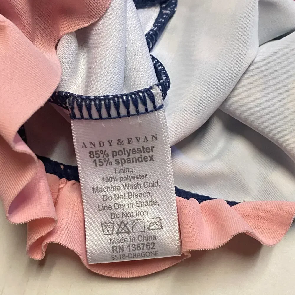 Andy & Evan Blue White Plaid Pink Ruffled One Piece Swim Bathing Suit Size 4T